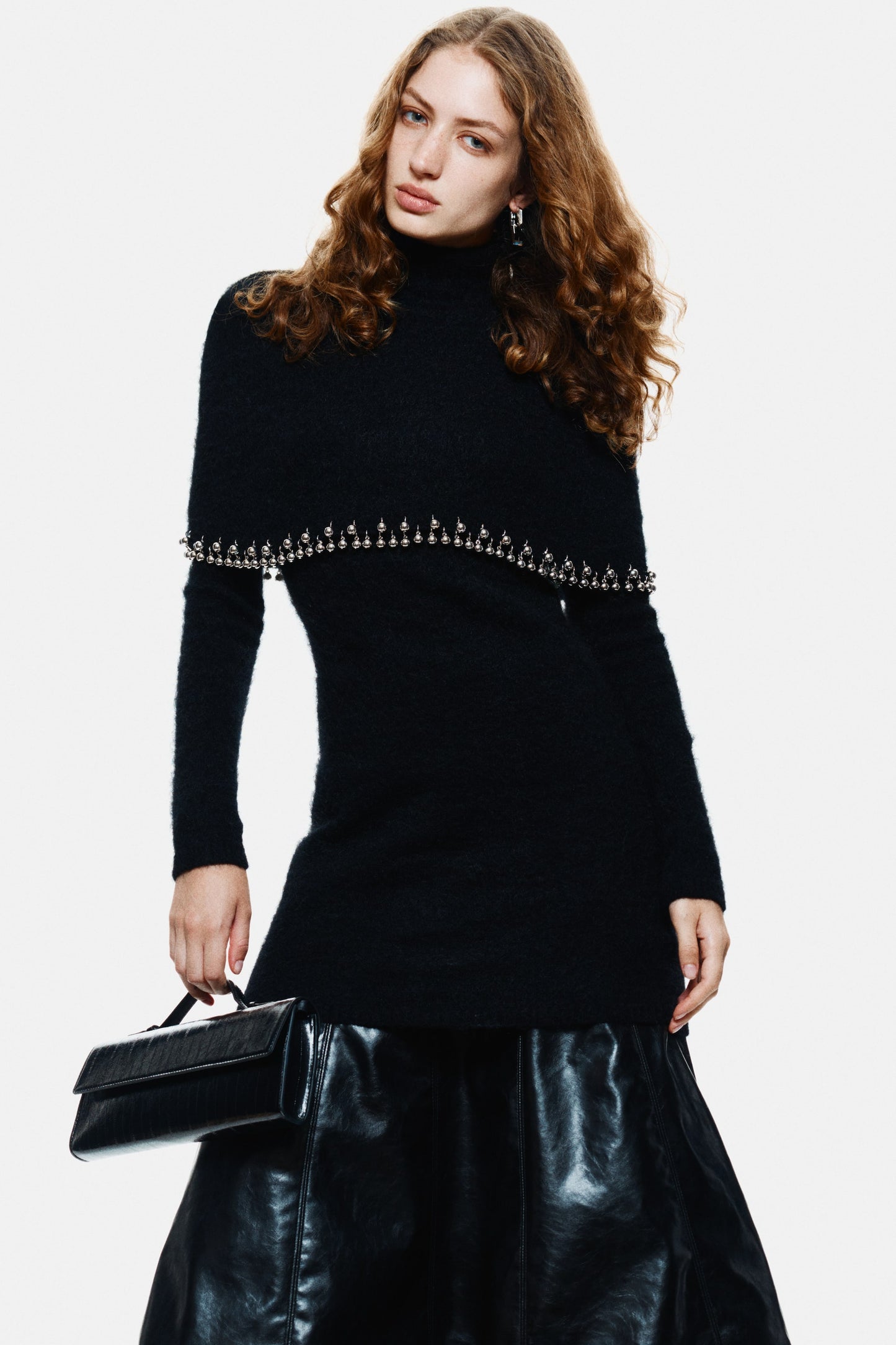 Bead-trimmed mohair-blend dress