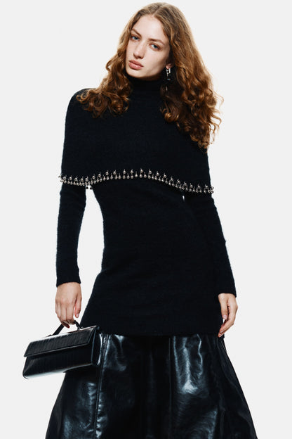 Bead-trimmed mohair-blend dress