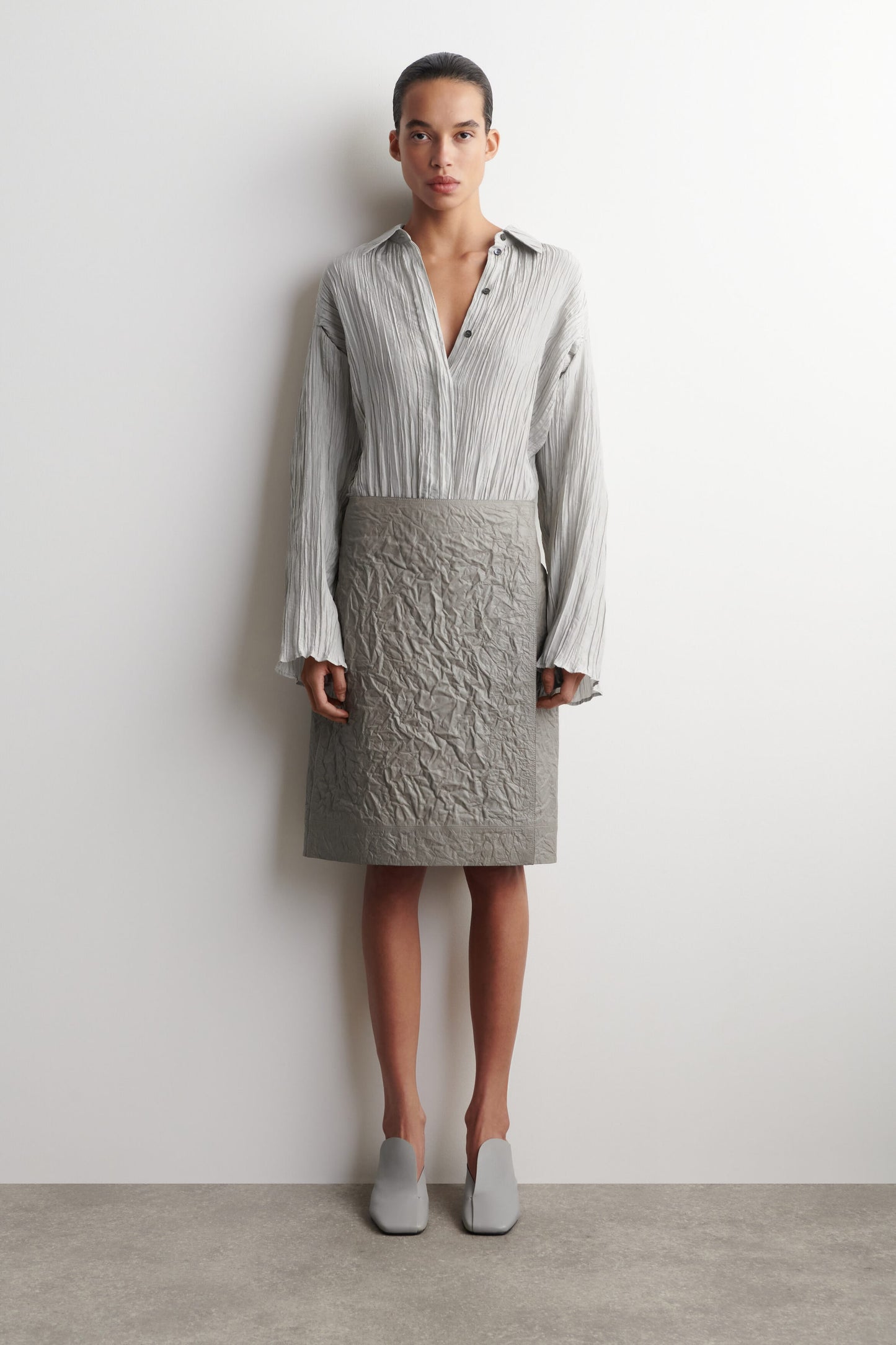 Textured-Leather Wrap Skirt