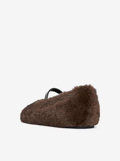 Faux-Fur Mary Jane Flats