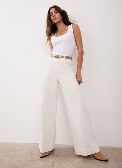 Cream Wide Leg Jeans