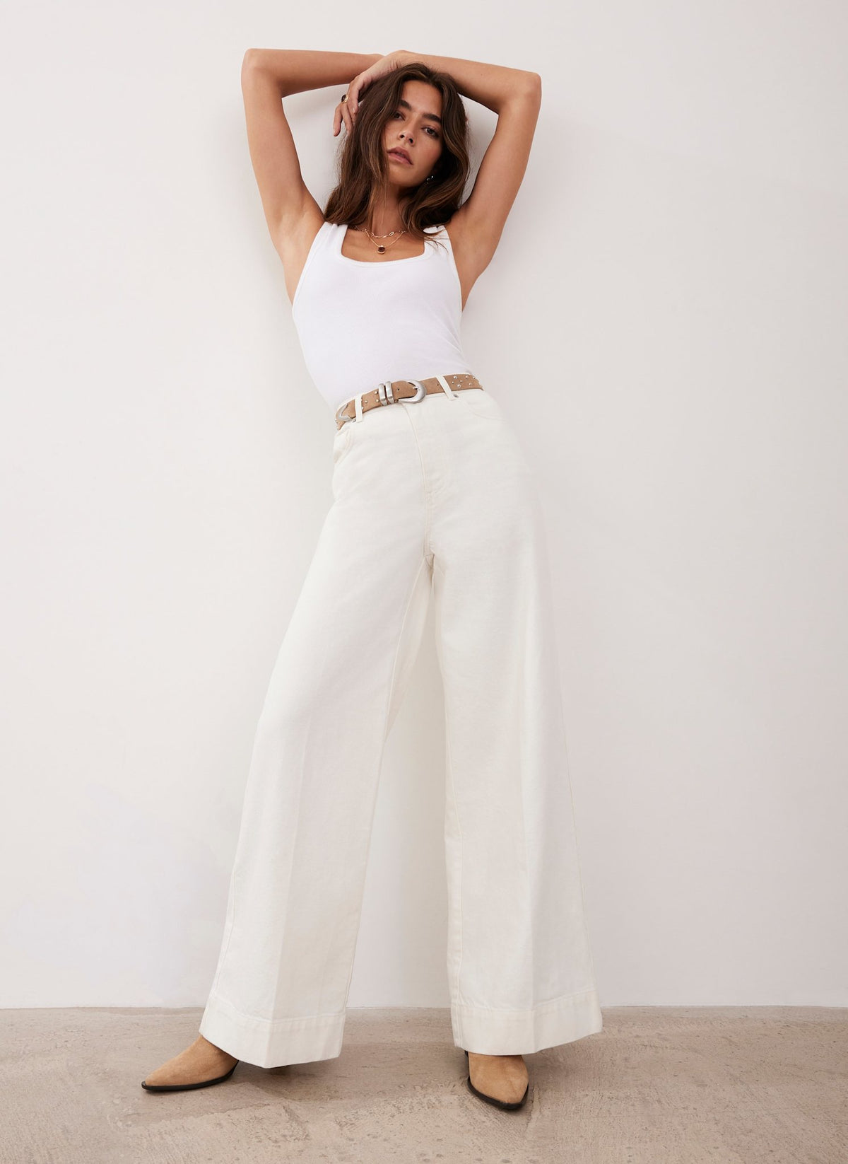 Cream Wide Leg Jeans