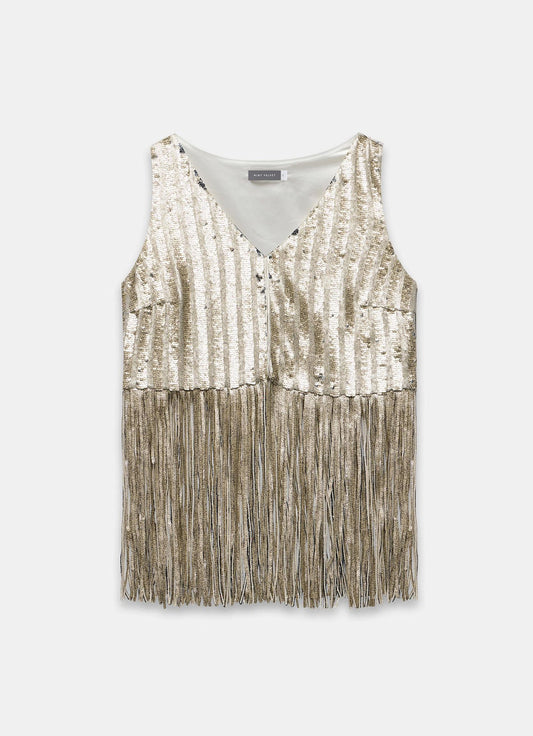 Gold Sequin Fringed Top
