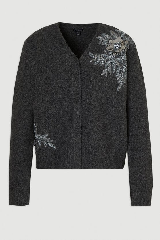 Archive Floral Embellished Cosy Wool Blend Cardigan