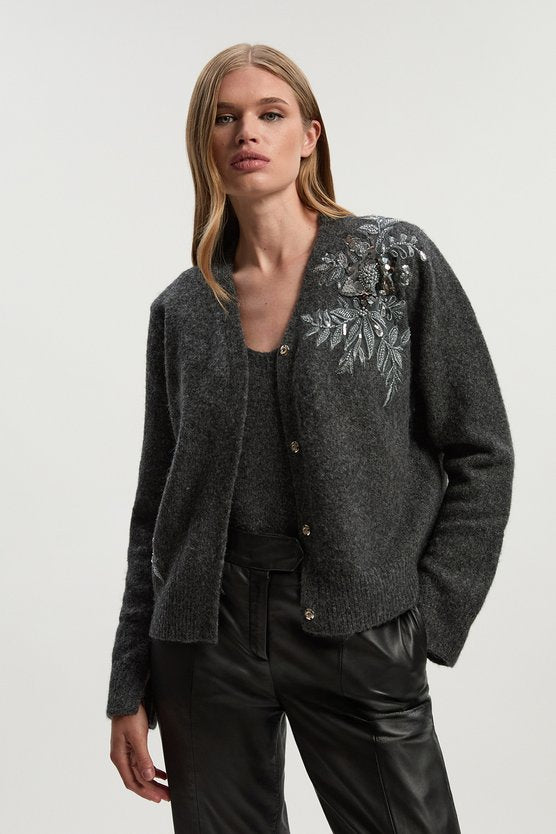 Archive Floral Embellished Cosy Wool Blend Cardigan
