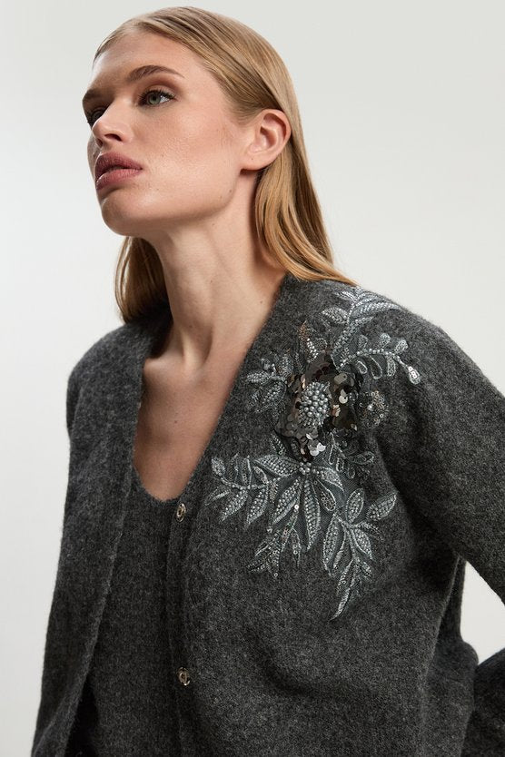 Archive Floral Embellished Cosy Wool Blend Cardigan