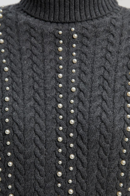Pearl Embellished Cable Knit Jumper