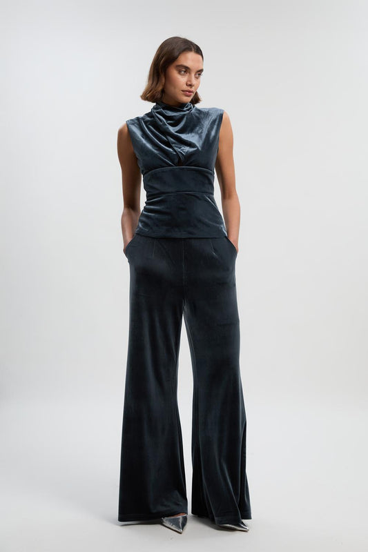 Velvet Woven Wide Leg Trouser