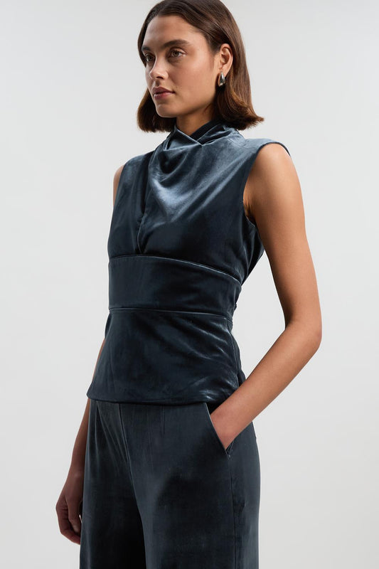 Velvet Wrap Detail Woven Top