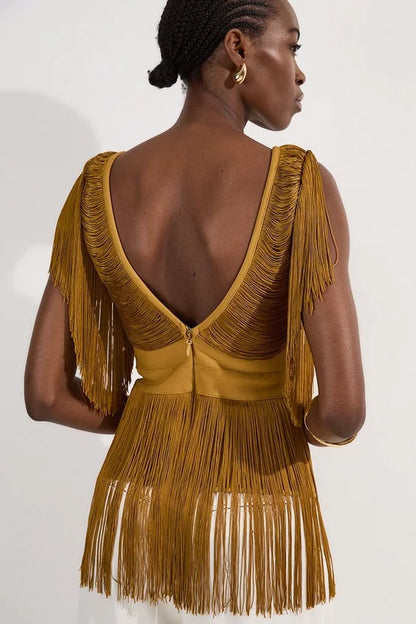 Draped Fringe Knitted Top