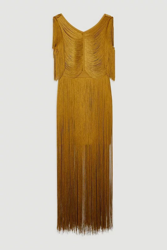 Maxi Draped Fringe Knitted Mini Dress