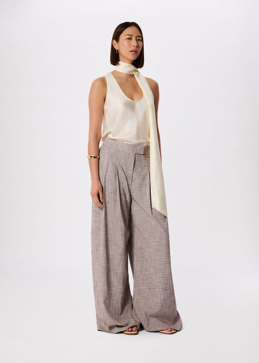 Grey/Multi Check Pleat Wide Leg Trouser