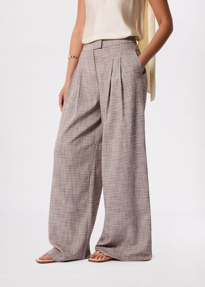 Grey/Multi Check Pleat Wide Leg Trouser
