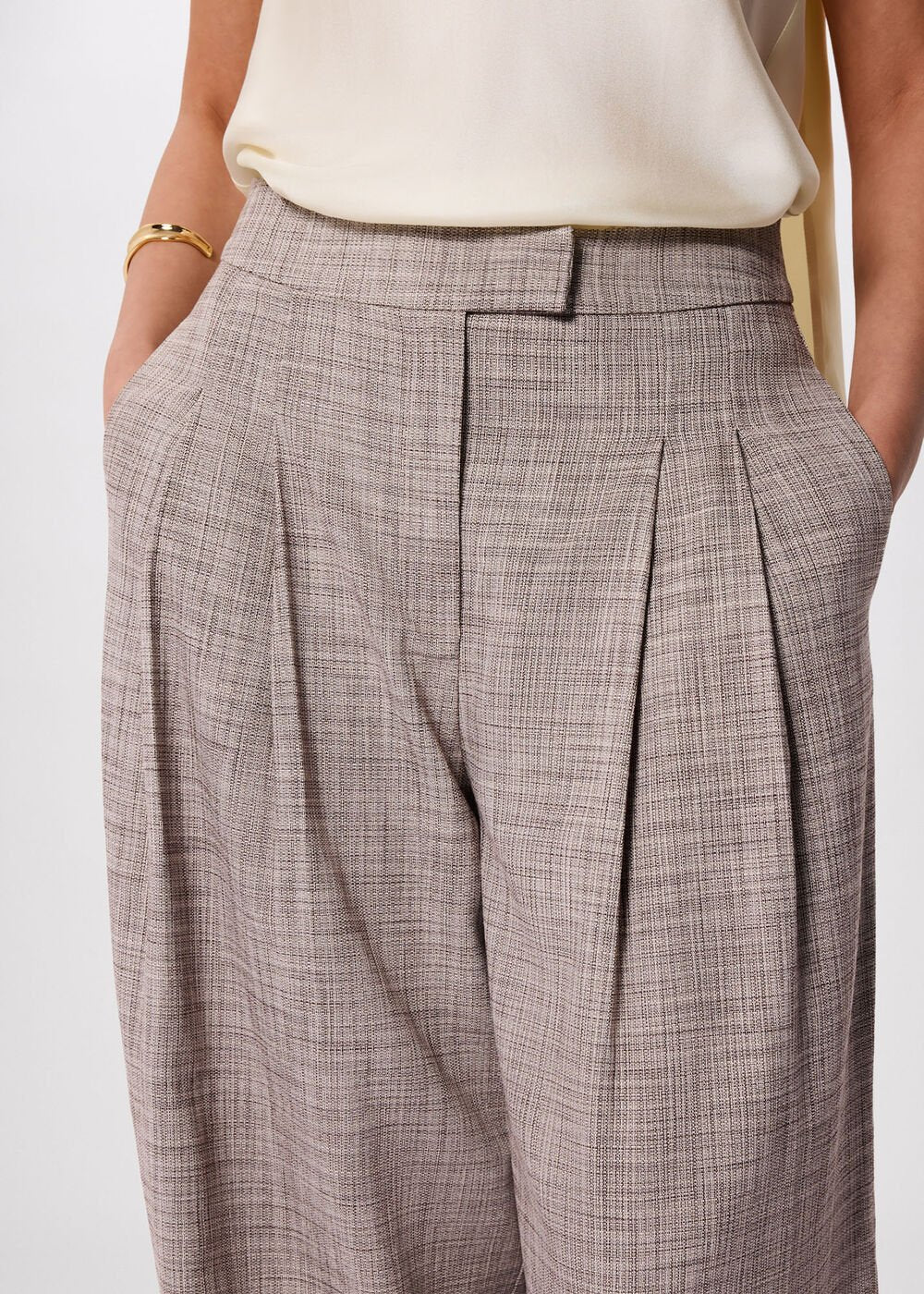 Grey/Multi Check Pleat Wide Leg Trouser