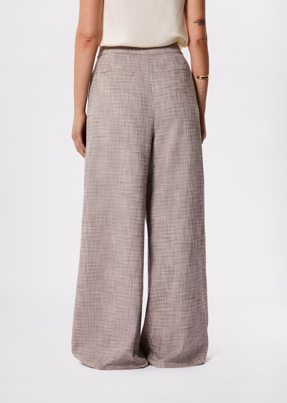Grey/Multi Check Pleat Wide Leg Trousers