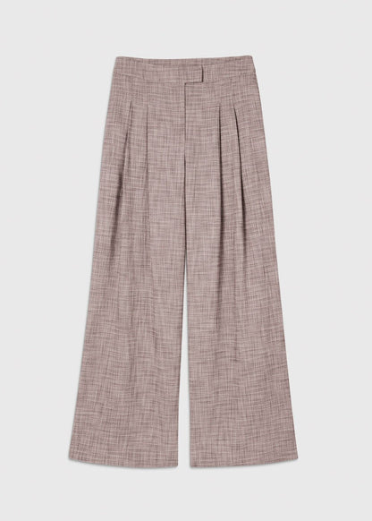Grey/Multi Check Pleat Wide Leg Trousers