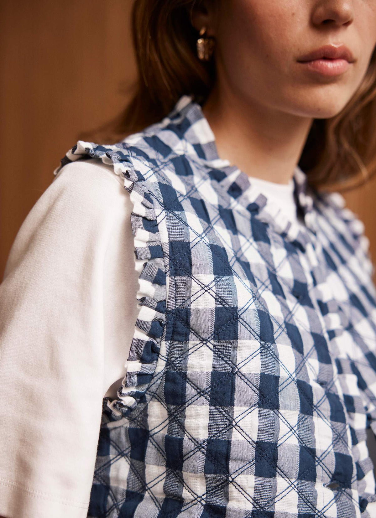 Blue Gingham Quilted Gilet