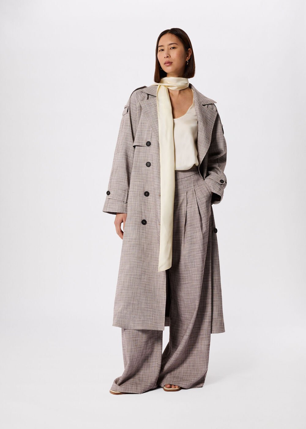 Grey/Multi Checked Trench Coat
