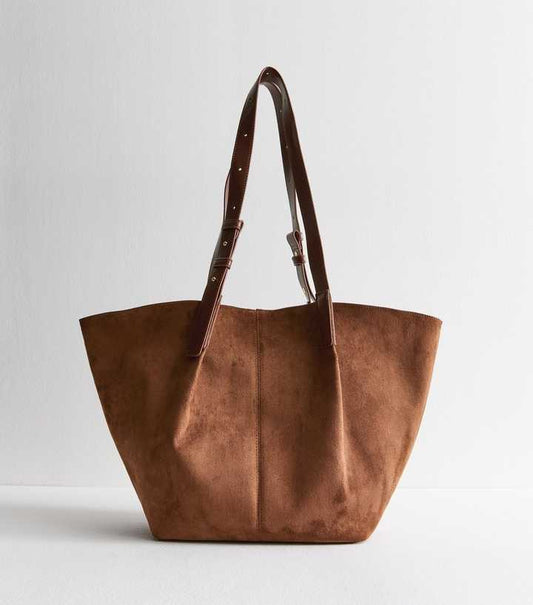 Chestnut Faux Suede Large Tote Bag