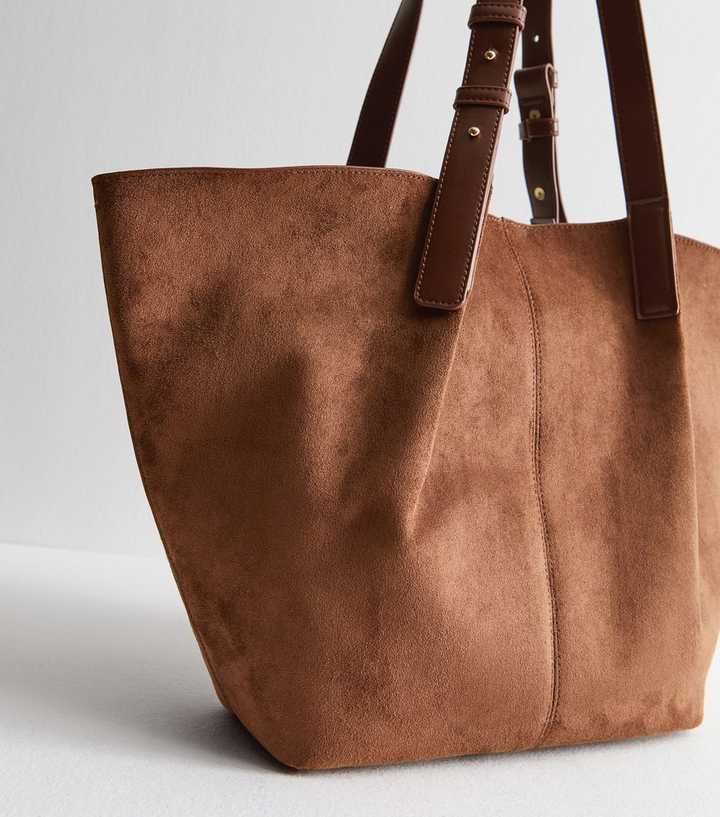 Chestnut Faux Suede Large Tote Bag