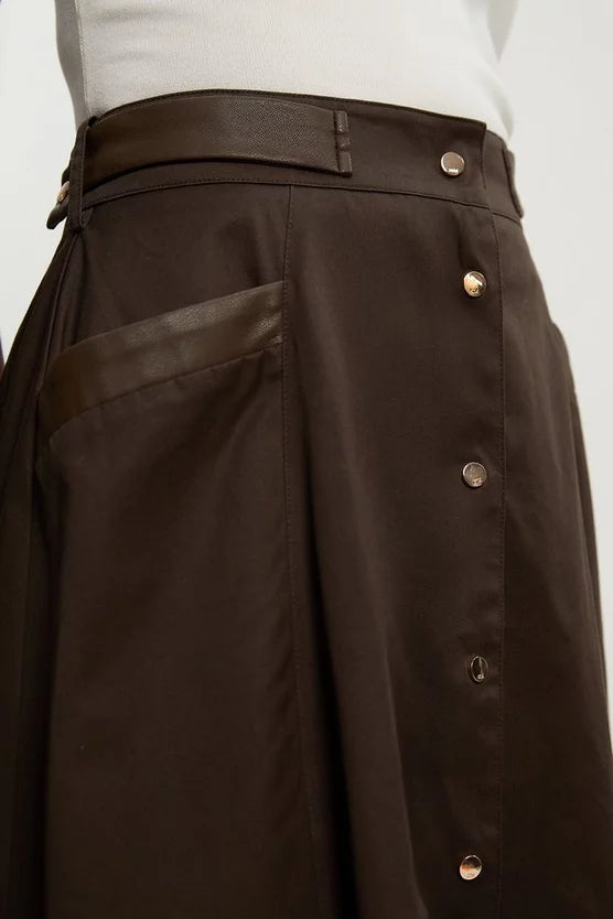 Cotton & Faux Leather Tab Full Maxi Skirt