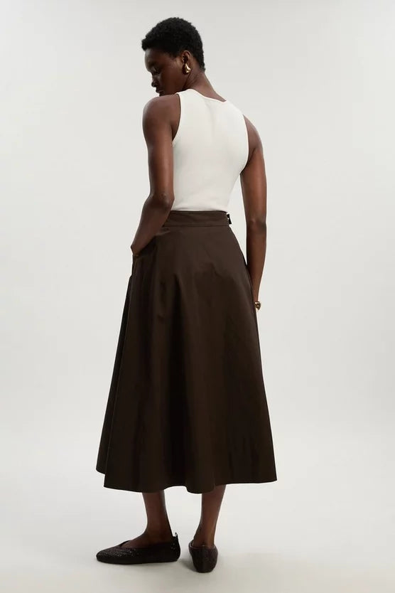 Cotton & Faux Leather Tab Full Maxi Skirt
