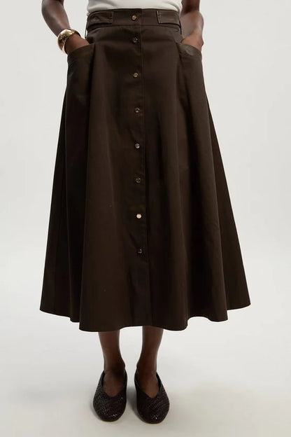 Cotton & Faux Leather Tab Full Maxi Skirt