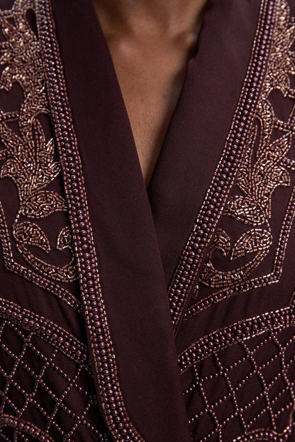 Crystal Embellished Woven Maxi Blazer Dress