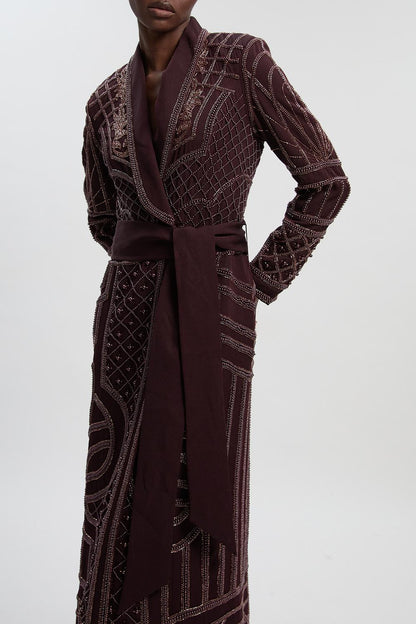 Crystal Embellished Woven Maxi Blazer Dress
