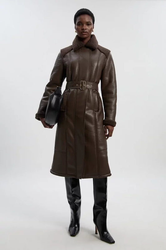 Faux Fur Aviator Longline Coat