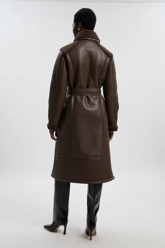 Faux Fur Aviator Longline Coat