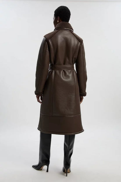 Faux Fur Aviator Longline Coat