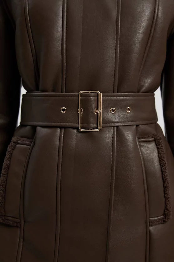 Faux Fur Aviator Longline Coat