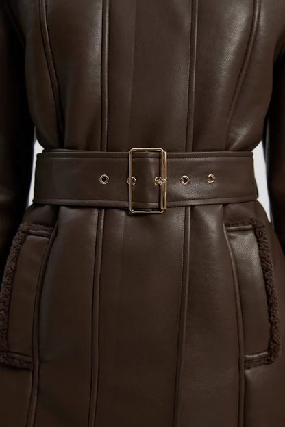 Faux Fur Aviator Longline Coat