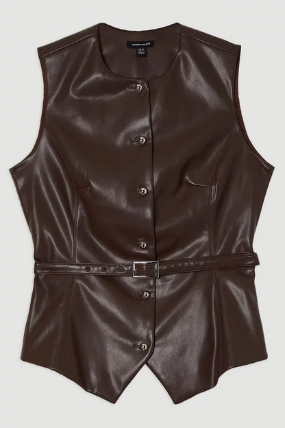 Faux Leather Belted Waistcoat