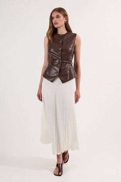 Faux Leather Belted Waistcoat