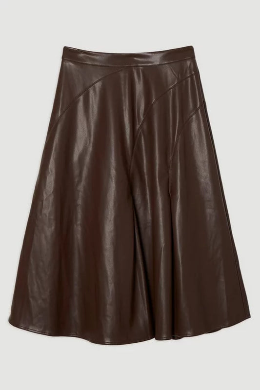 Faux Leather Full Midi Skirt