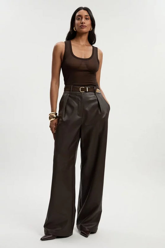 Faux Leather High Waisted Wide Leg Trousers