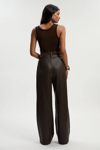 Faux Leather High Waisted Wide Leg Trousers