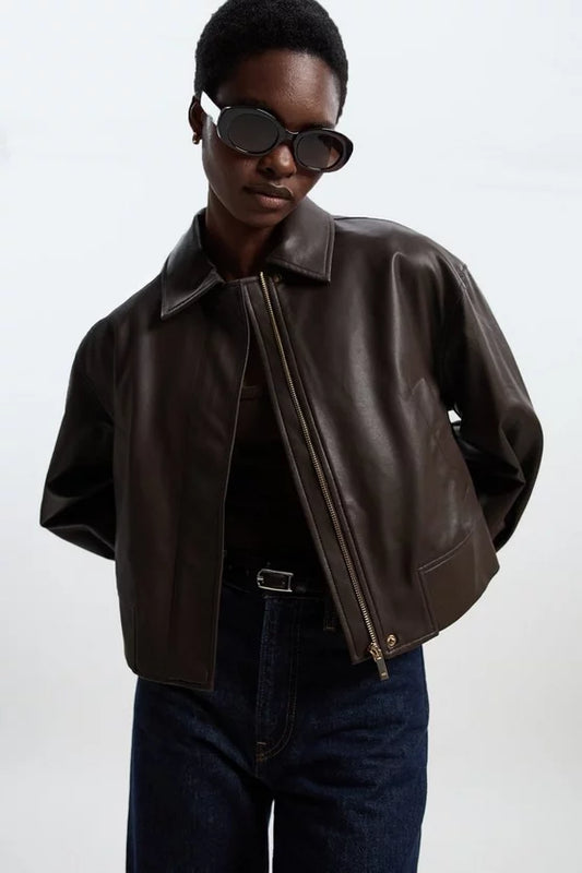 Faux Leather Tailored Bomber Jacket