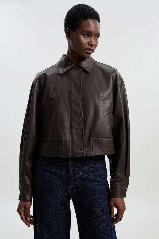 Faux Leather Tailored Bomber Jacket