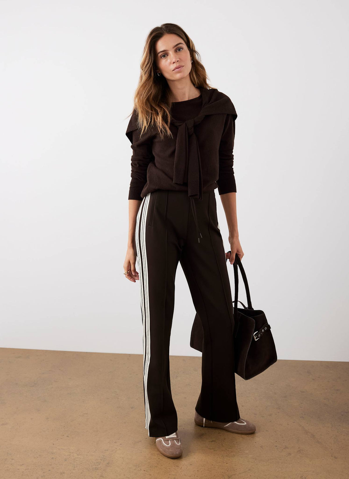 Brown Side Stripe Flared Trousers