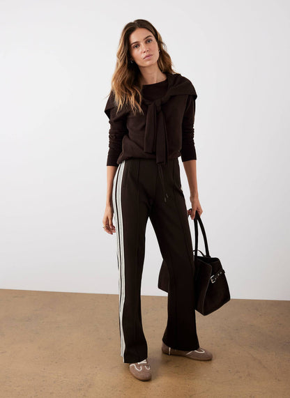 Brown Side Stripe Flared Trousers