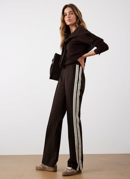 Brown Side Stripe Flared Trousers