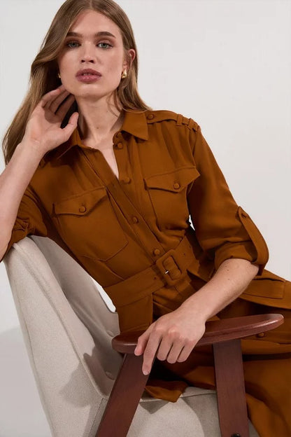Lydia Millen Soft Tailored Belted Maxi Shirt Dress