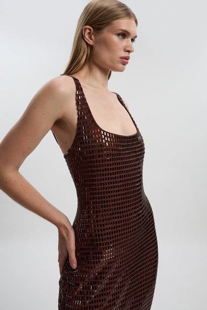 Premium Crystal Embellished Jersey Midi Dress