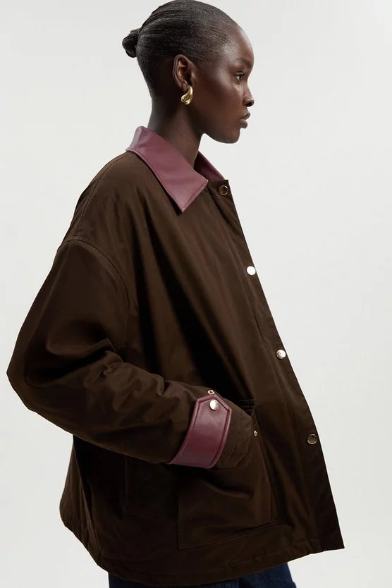 Quilted Contrast Collar Barn Jacket