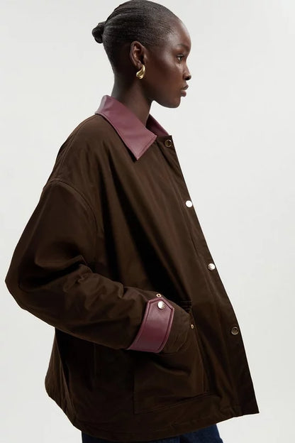 Quilted Contrast Collar Barn Jacket