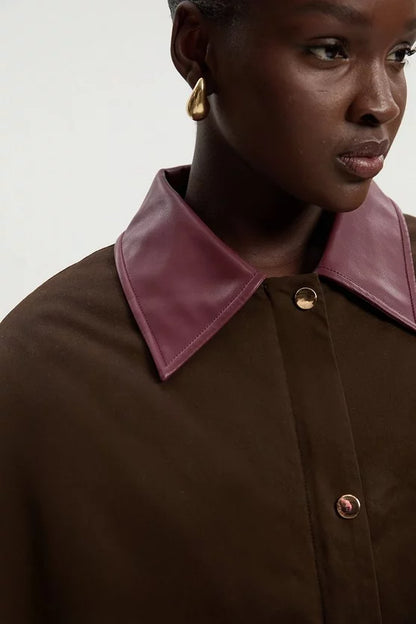 Quilted Contrast Collar Barn Jacket