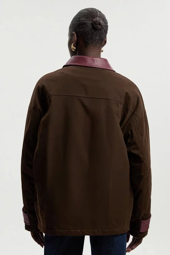 Quilted Contrast Collar Barn Jacket